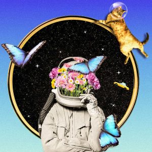 Earth to Kenzie artwork showing an astronaut, cat and butterflies