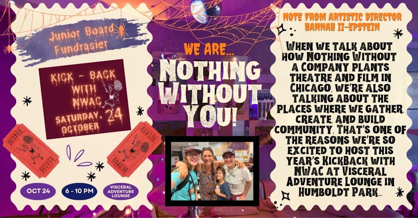 Nothing Without a Company promotional graphic listing the Oct. 24 KickBack fundraiser at Visceral Adventure Lounge.